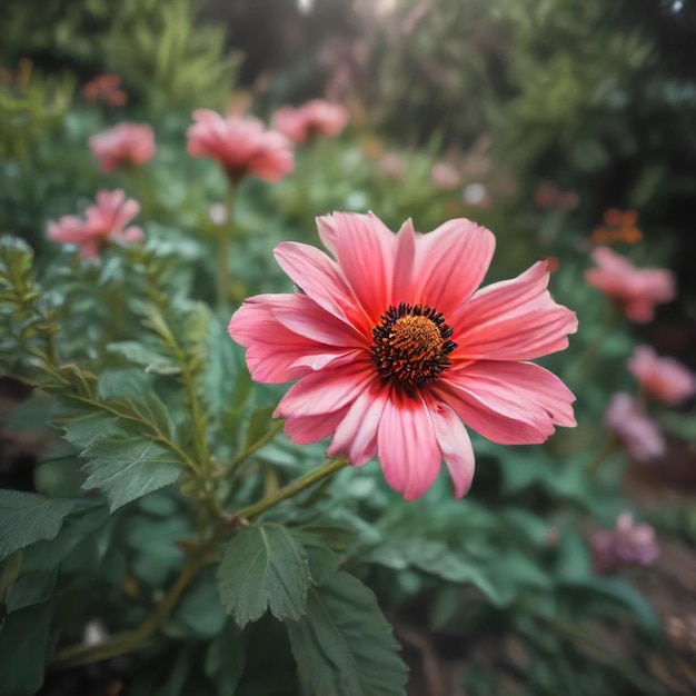 a pink flower with a black center and a black spot on the center