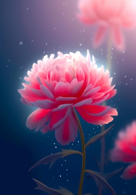 A pink flower with a blue background