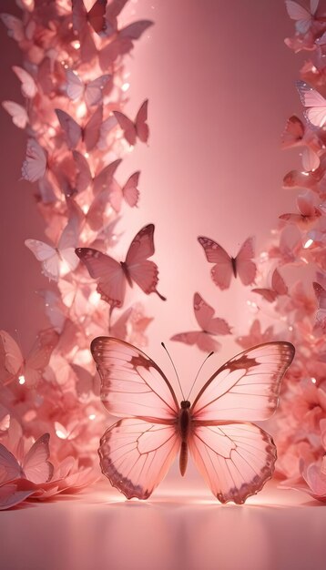 Photo a pink flower with butterflies on it