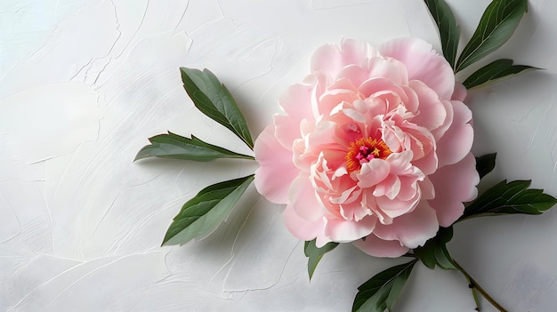 a pink flower with a green stem and a red center