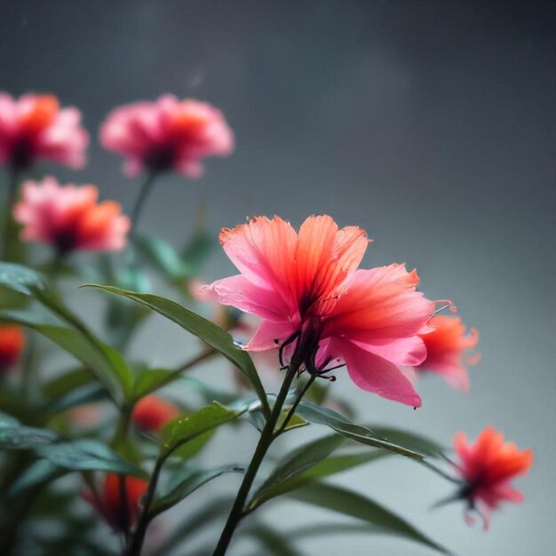 a pink flower with a green stem and red petals