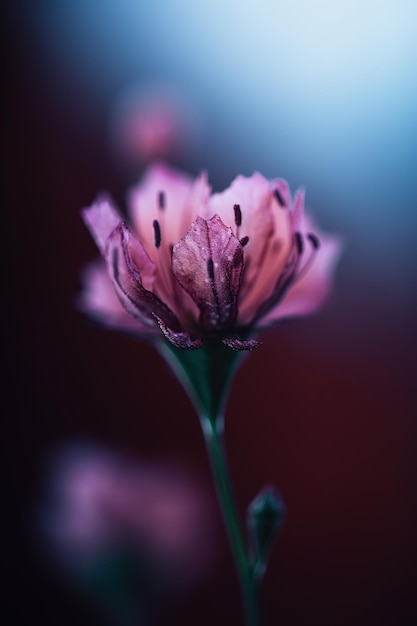 A pink flower with a green stem