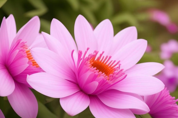 a pink flower with orange center and the pink center