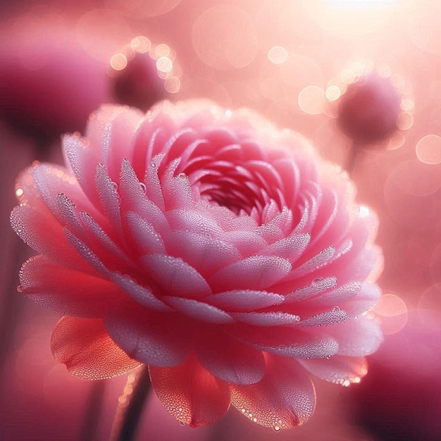 a pink flower with a pink background with the light shining through it