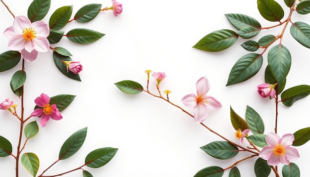 Photo a pink flower with pink flowers and green leaves