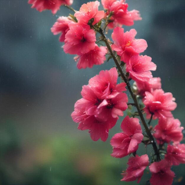 a pink flower with rain drops on it