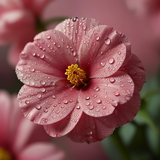 a pink flower with water droplets on it