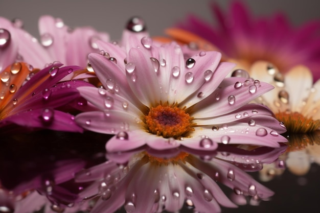 A pink flower with water droplets on it