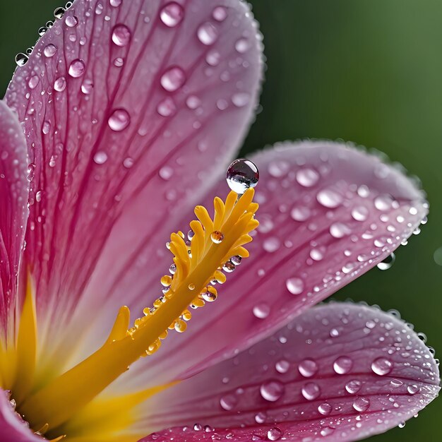 Photo a pink flower with water drops on it and a drop of water on it