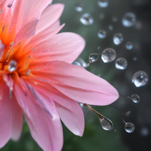 Photo a pink flower with water drops on it and a pink flower in the foreground