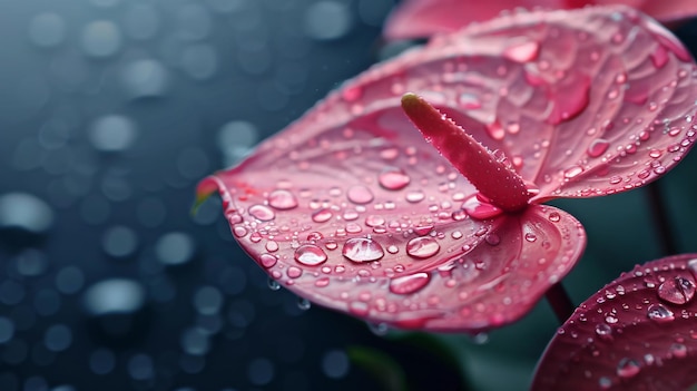 Photo a pink flower with water drops on it and a raindrop on it