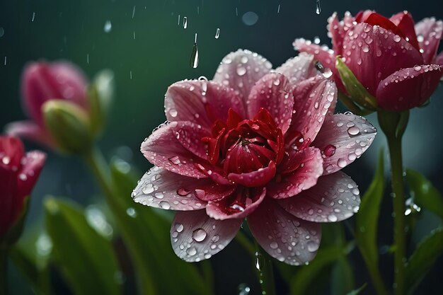 a pink flower with water drops on it