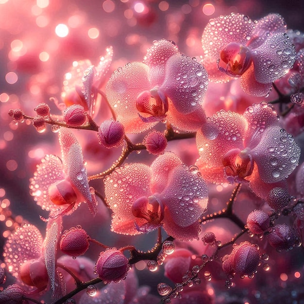 a pink flower with water drops on it