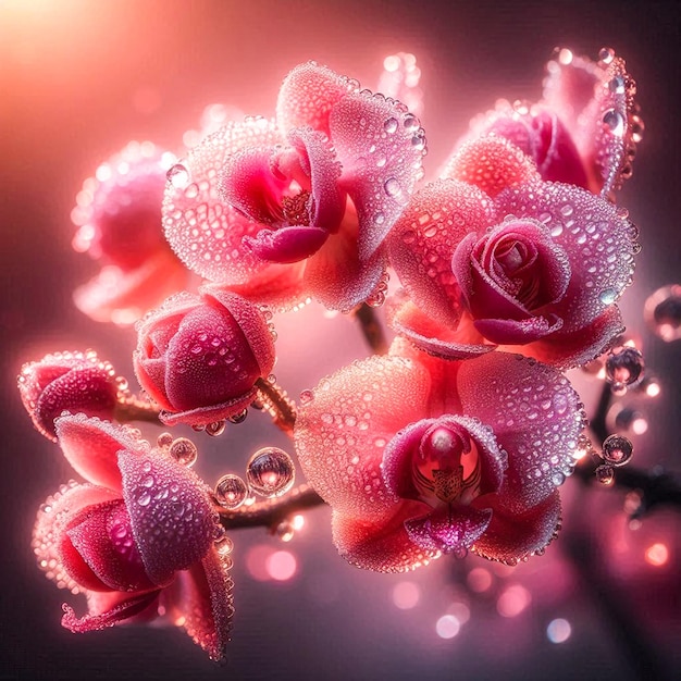 a pink flower with water drops on it