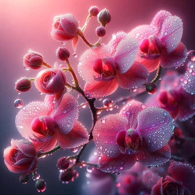 a pink flower with water drops on it