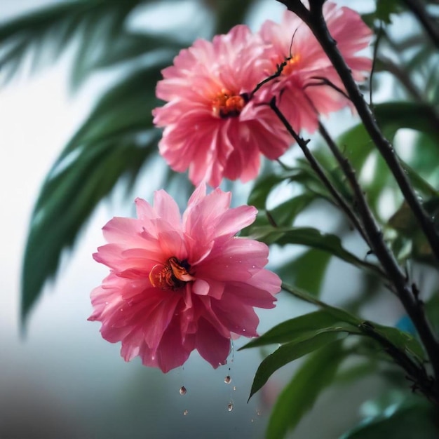 a pink flower with water drops on it