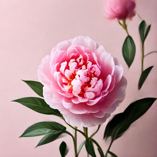 Photo a pink flower with white petals and green leaves