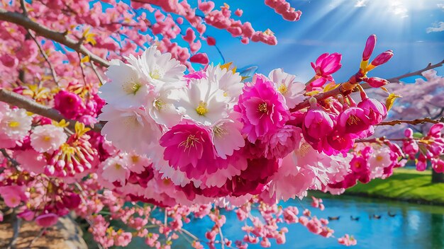 Photo a pink flower with the word  spring  on it