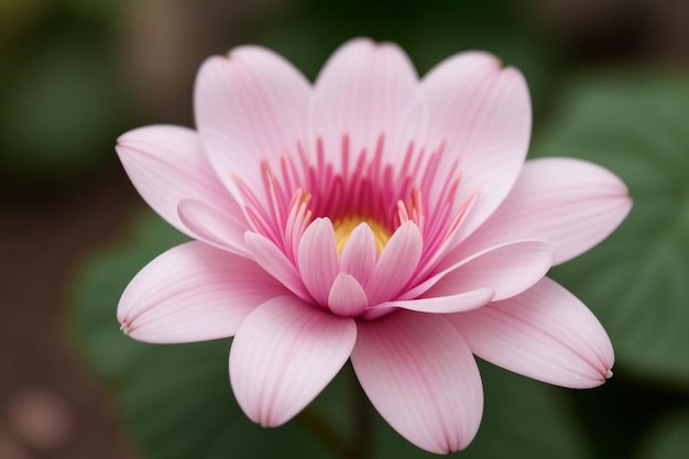 Photo a pink flower with a yellow center and the center is pink