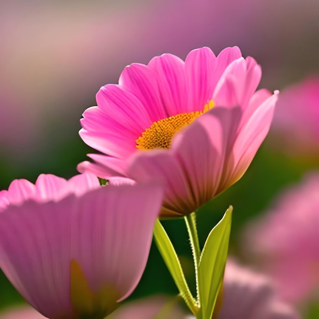 A pink flower with a yellow center is in the center of the flower.