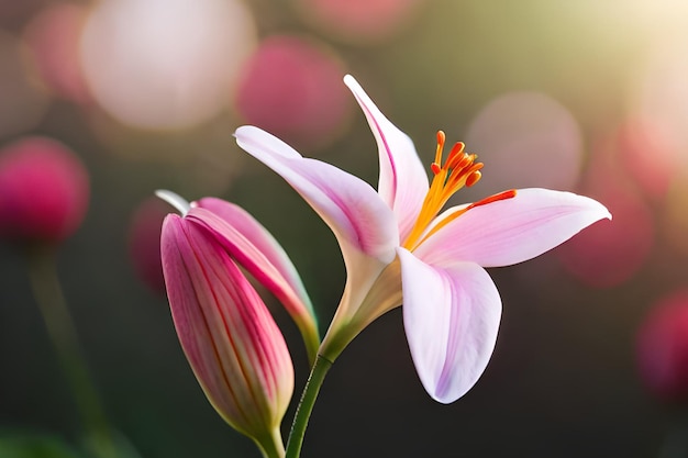 A pink flower with a yellow center and a red center.