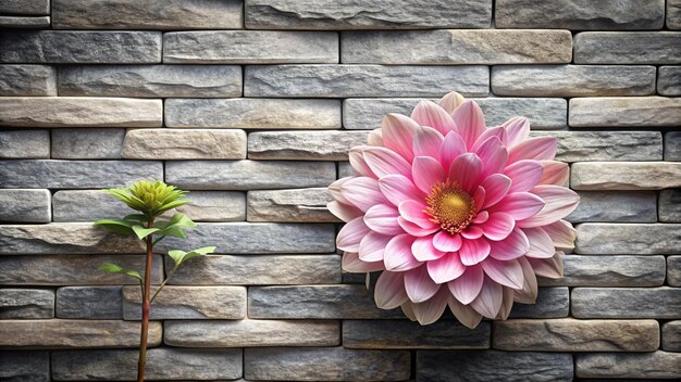 Photo a pink flower with a yellow center sits on a brick wall