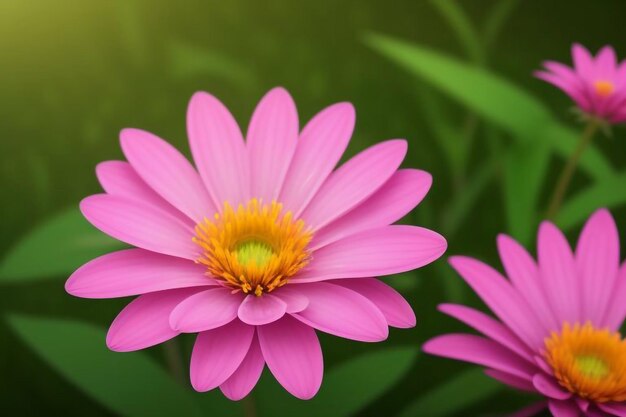 a pink flower with yellow center and a yellow center