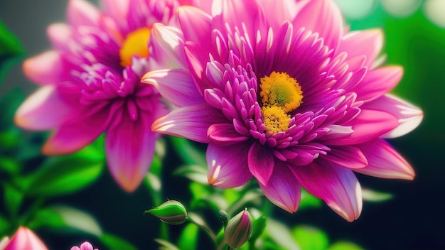 A pink flower with a yellow center