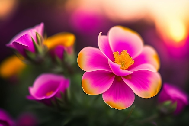 A pink flower with a yellow center