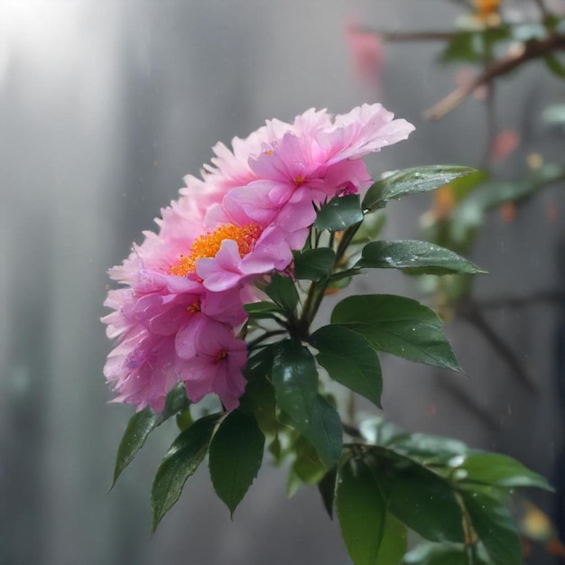 a pink flower with a yellow stamen on it