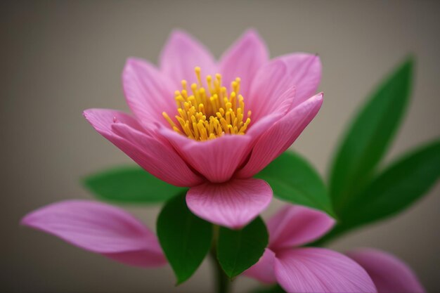 a pink flower with yellow stamens is shown in a picture