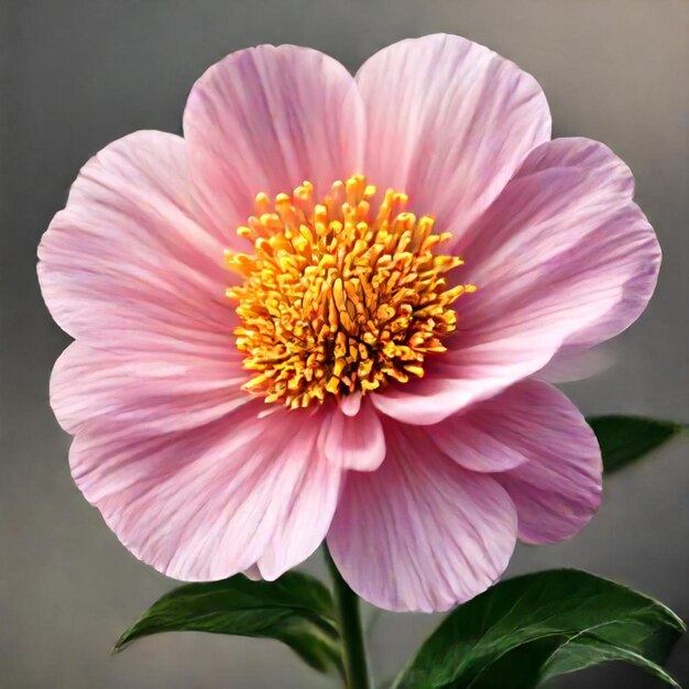 a pink flower with yellow stamens is shown