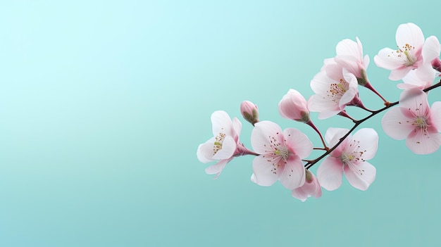 Pink Flowered Branch on Blue Background