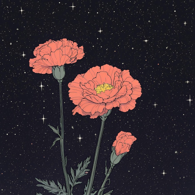 Photo pink flowers against a starry night sky