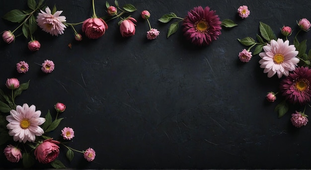 Photo pink flowers on a black background with a black background