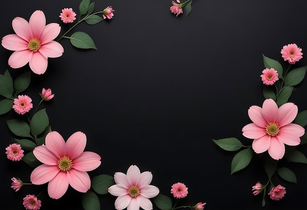 pink flowers on a black background with a frame for the text quot pink quot