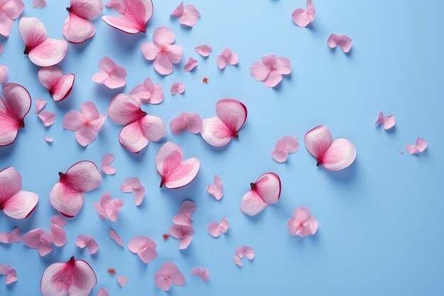 pink flowers on a blue background with a blue background