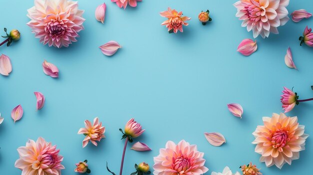 pink flowers on a blue background with a frame that says quot pink and white quot