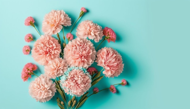 Pink flowers on a blue background