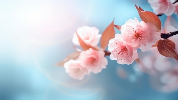 Pink flowers on a blue background