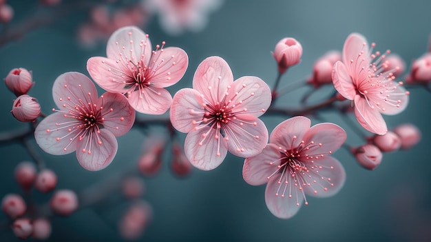 Photo pink flowers on a branch with water drops