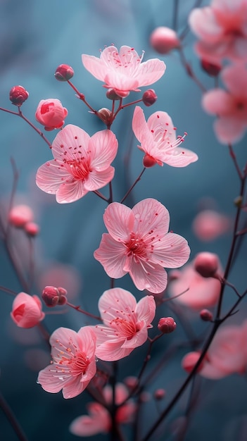 pink flowers on a dark blue background