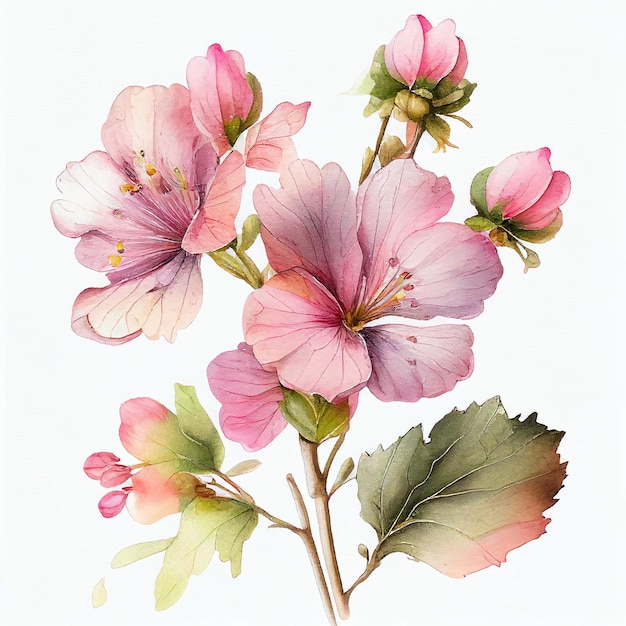 Pink flowers drawing watercolor Generative AI