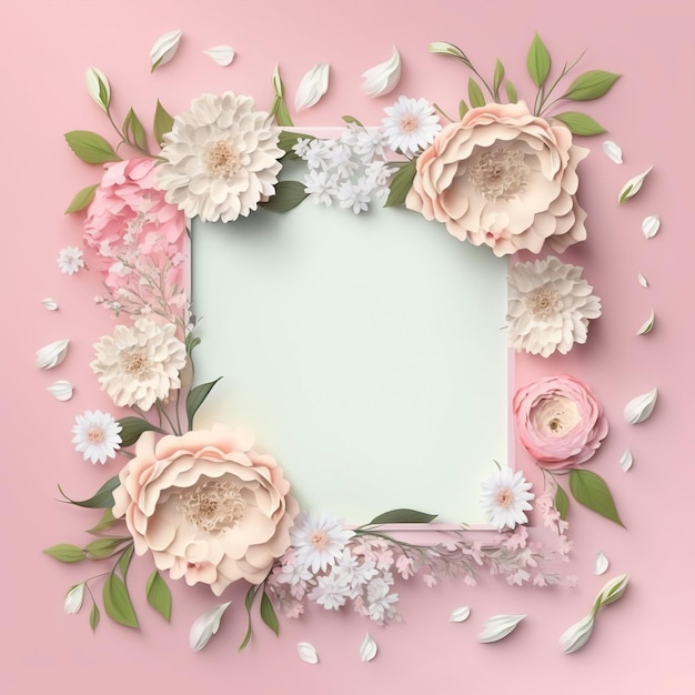 Pink flowers and a frame with a white background