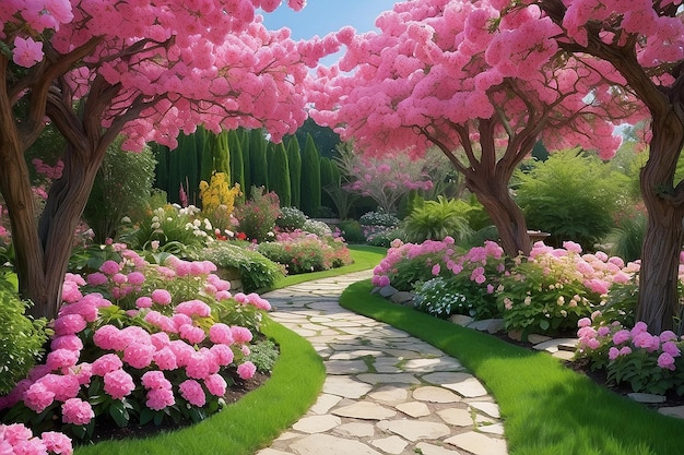 Photo pink flowers in the garden wallpapers