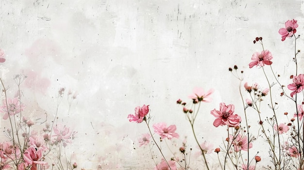 pink flowers on a gray background with a sky background