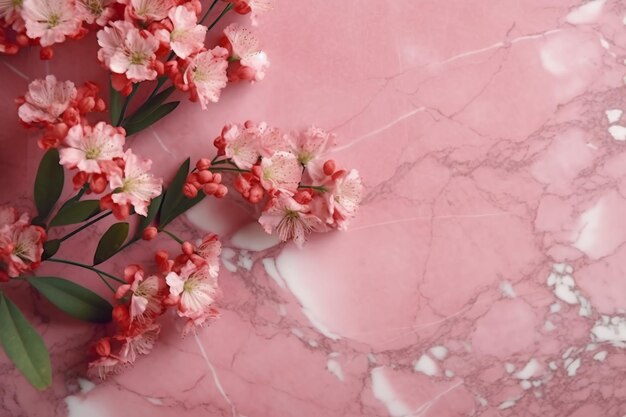 Pink flowers on a marble background