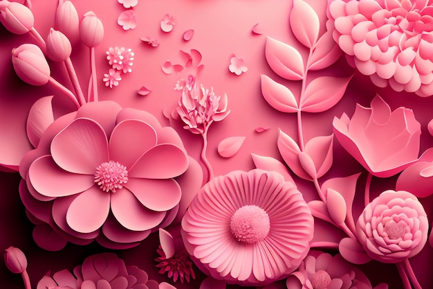 Pink flowers on a pink background Generative AI