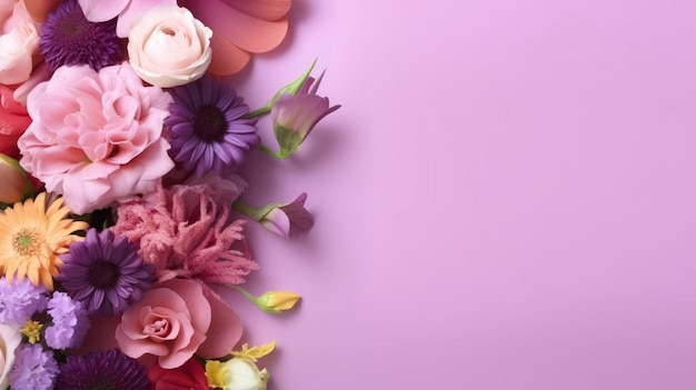 Pink flowers on a purple background