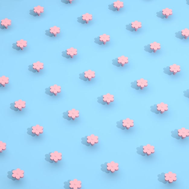 Pink flowers and shadows on blue background